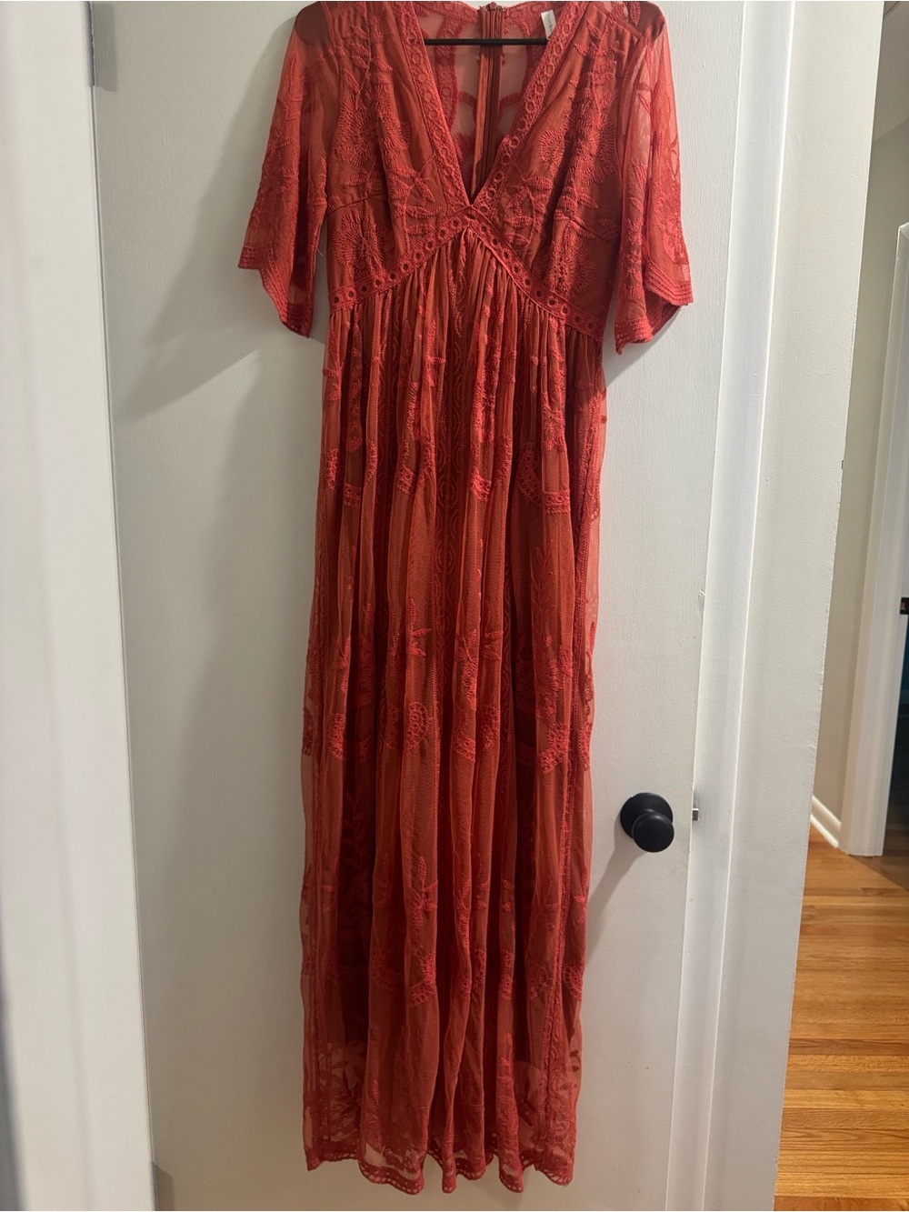Pinkblush Lace Boho Maxi Dress, S